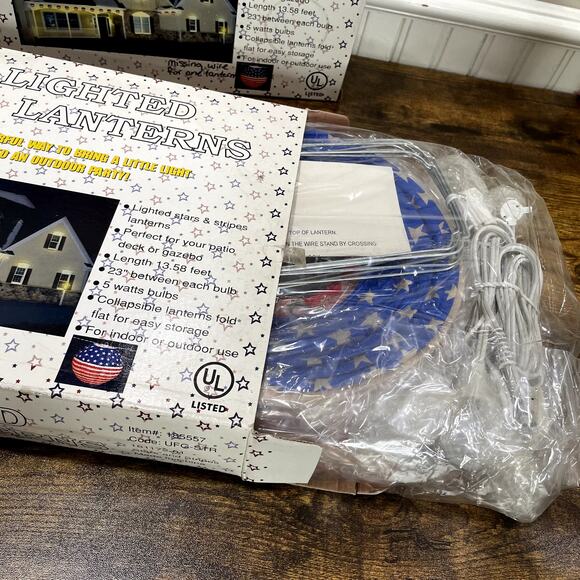 Set of 2 Boxes of 7 Lighted Lanterns Patriotic USA America Vintage Outdoor - Picture 8 of 9